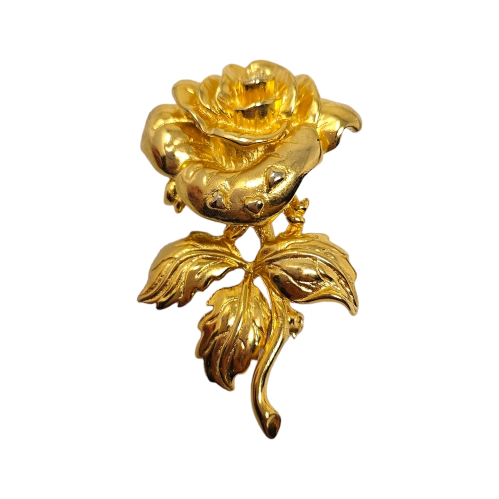 Gold Tone Rose Brooch Pin
